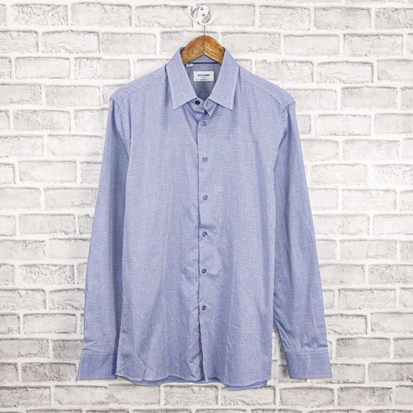 DUCHAMP London Tailored Fit Button up Shirt blue geo Men's size 16 Large - Picture 2 of 6